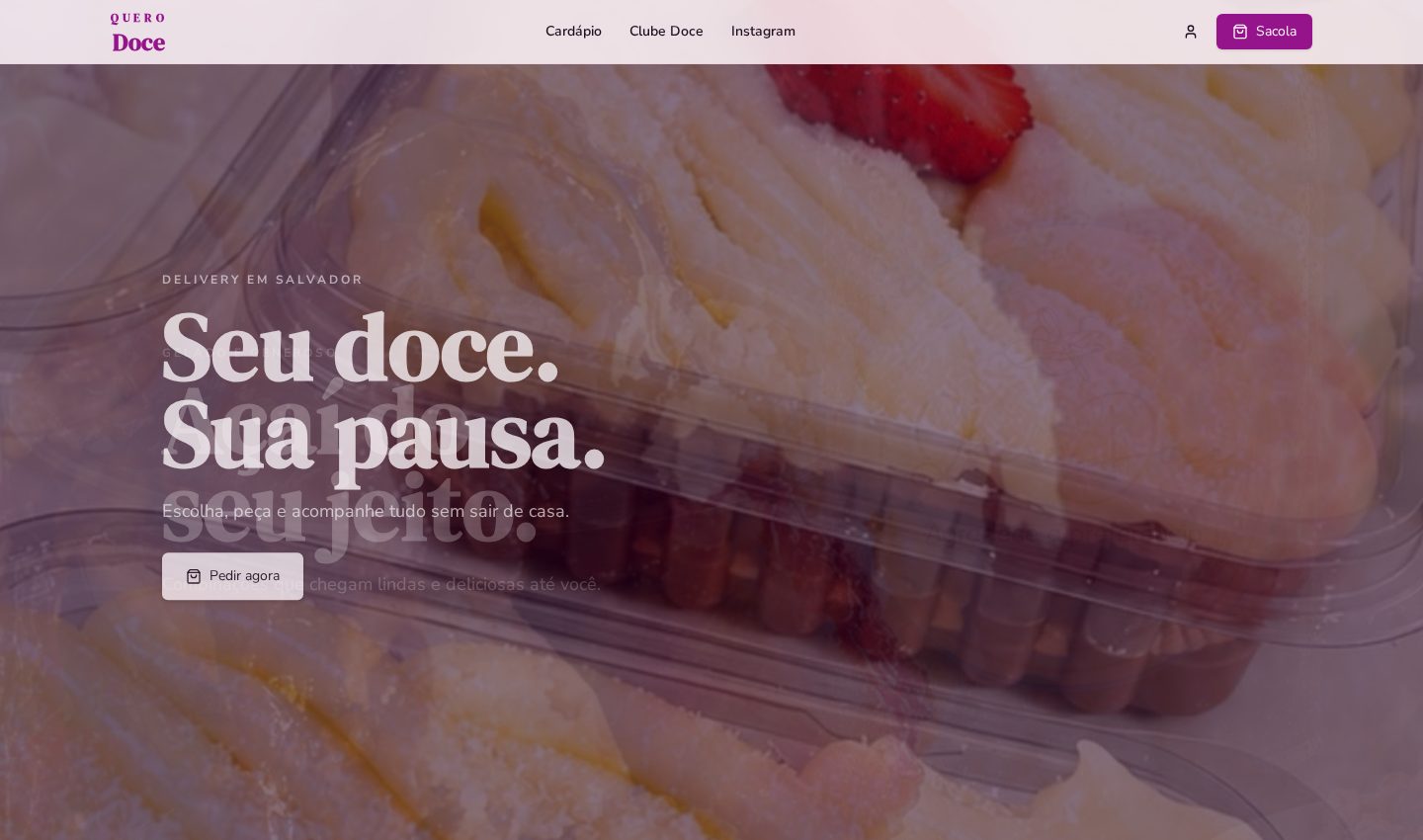 Secção Seu doce, sua pausa com fotografia de sobremesa
