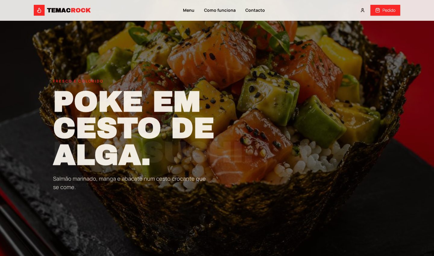 Secção de destaque de um poke em cesto de alga